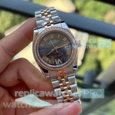 Replica Rolex Datejust 31 Gray Diamond Roman VI Dial 2-Tone Rose Gold Watches